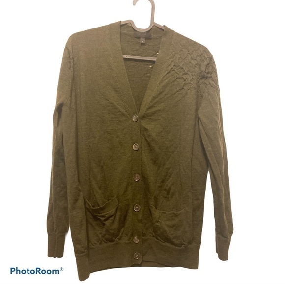 JCREW army green merino wool cardigan S - Picture 4 of 10